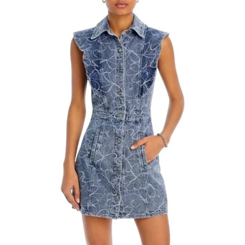 NWT Ramy Brook Marlowe Floral Embroidered Denim Mini Dress - Size 2